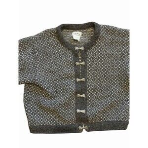 Vintage LL Bean Nordic Fair Isles Wool Blend Cardigan Sweater Medium Silver